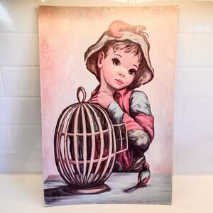 1960s Vintage Maio Mardi Gras Boy-Hardboard Litho Art Print-Harlequin-18” x 12”